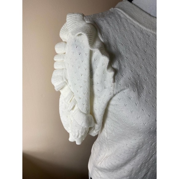 Ella Moss Cream White Boho Puff Sleeved Short Sleeved Sweater Top Size XS NWT - Picture 3 of 10